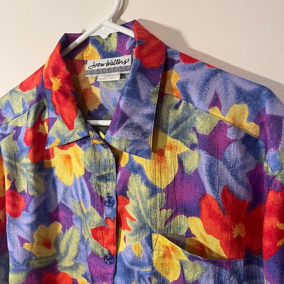 Vintage 1980s Joan Walters Floral Button-Up Blouse – Size M - Picture 5 of 11